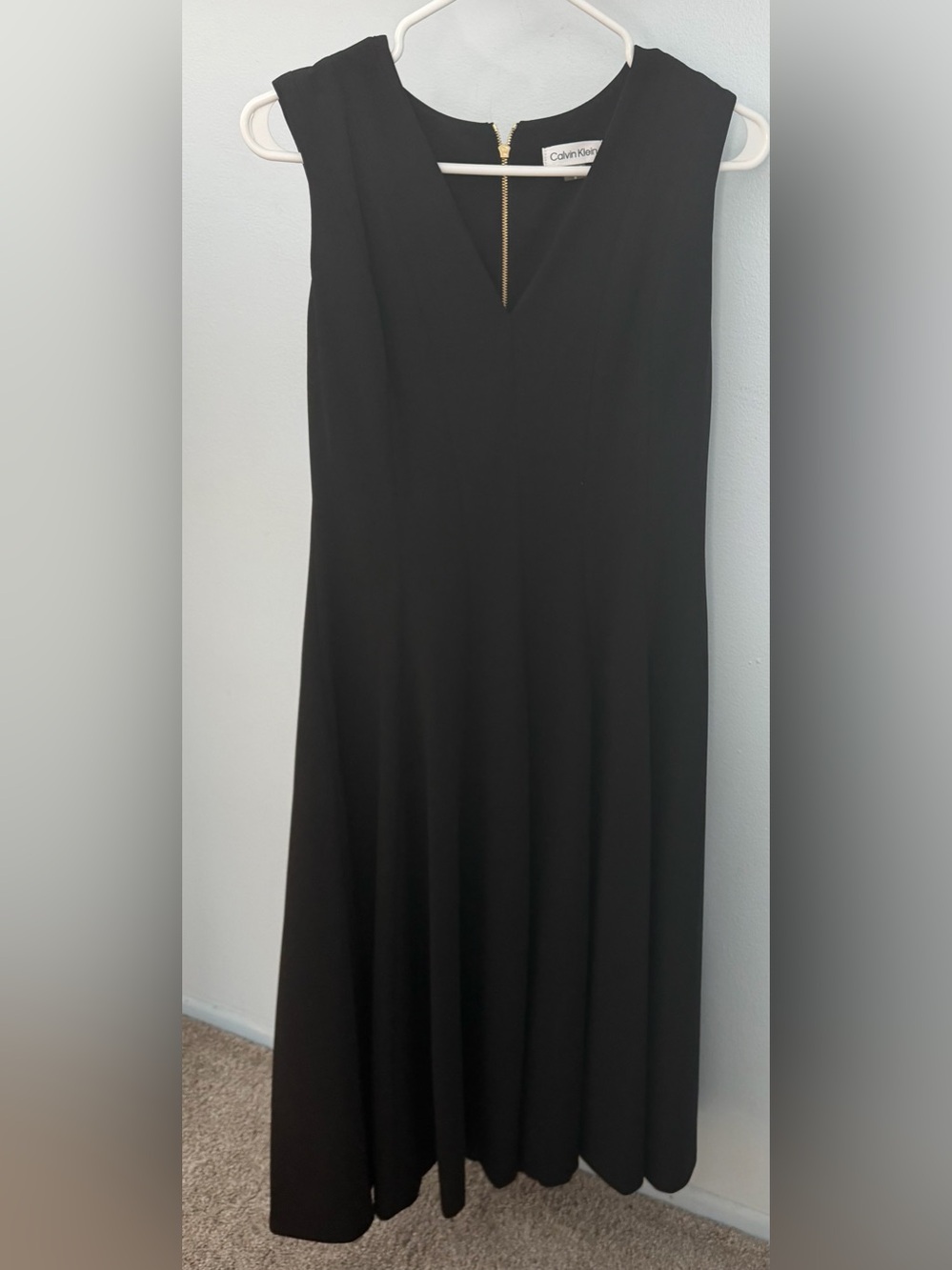 Calvin Klein Black V-Neck Fit& Flare Midi Dress